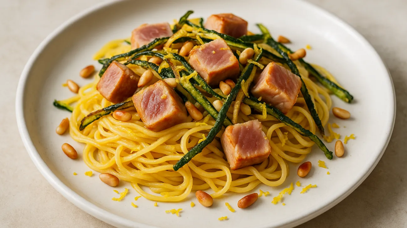 Tonno fresco tagliolini freschi pinoli liguri"